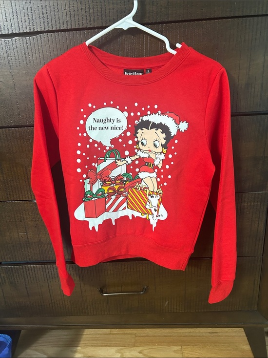 Betty Boop Sweaters - Betty Boop Red Holiday Sweatshirt with Gift Graphic